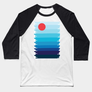 Abstract Blue Sea Shore Summer Beach Aesthetic Graphic Illustration Baseball T-Shirt